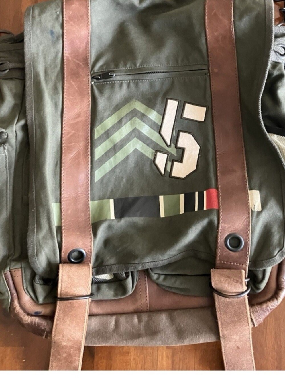Triple Five Soul Olive Green Canvas Backpack with Brown Straps
